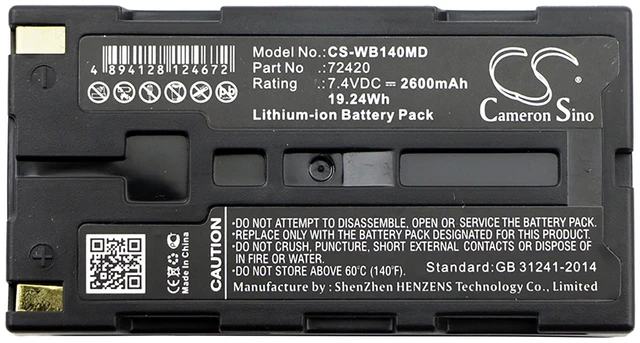 Alt view image 5 of 5 - Battery for Welch-Allyn 14001 14011 14021 14031 72420 SureSight 14010 CS-WB140MD