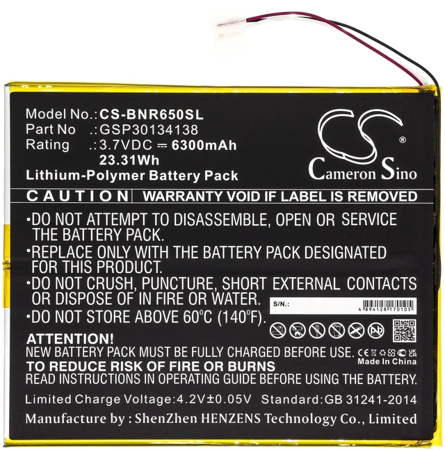 Alt view image 3 of 5 - Battery for Barnes & Noble BNTV650 Nook 10.1 GSP30134138 Tablet CS-BNR650SL 3.8v