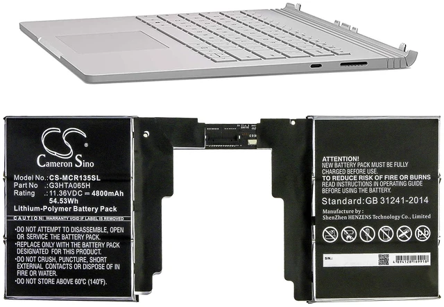 Alt view image 5 of 5 - Battery for Microsoft Surface Book 3 13.5 Keyboard G3HTA065H CS-MCR135SL 11.36v