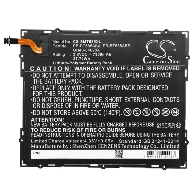 Alt view image 3 of 4 - Battery for Samsung Galaxy Tab E A 10.1 2016 EB-BT585ABE GH43-04628A 7300mAh