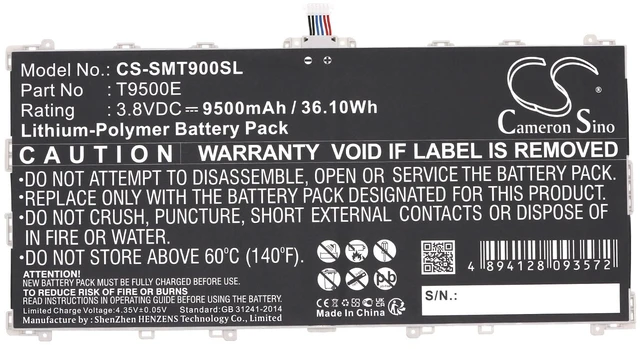 Alt view image 3 of 5 - Battery for Samsung Galaxy TabPRO 12.2 LTE-A 64GB SM-T900 SM-T905 T9500E Tablet