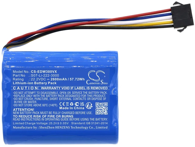 Alt view image 3 of 5 - Battery for Ecovacs 10002221 S07-Li-222-3000 WA30 WA50 Winbot X CS-EDW300VX