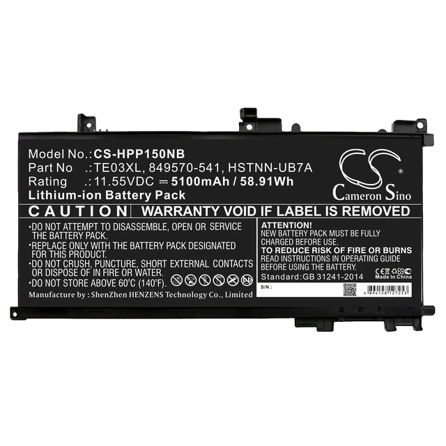 Alt view image 3 of 3 - Battery for HP Pavilion 15-BC UHD X1G87PA 3ICP7/65/80 849570-541 TE03XL TPN-Q173