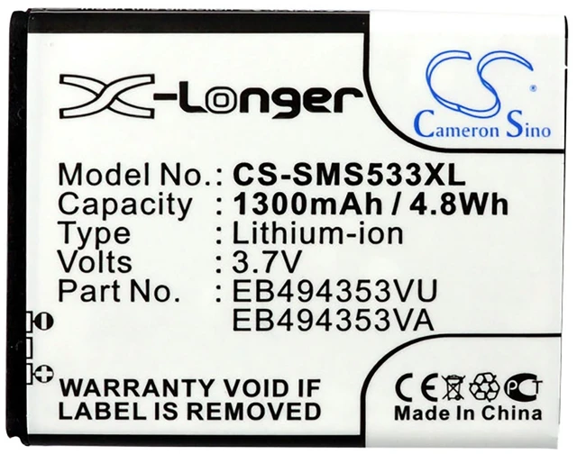 Alt view image 5 of 5 - Battery for Samsung EB494353VU EB494353VA GT-S5570 Galaxy Mini GT-S5250 Wave 723