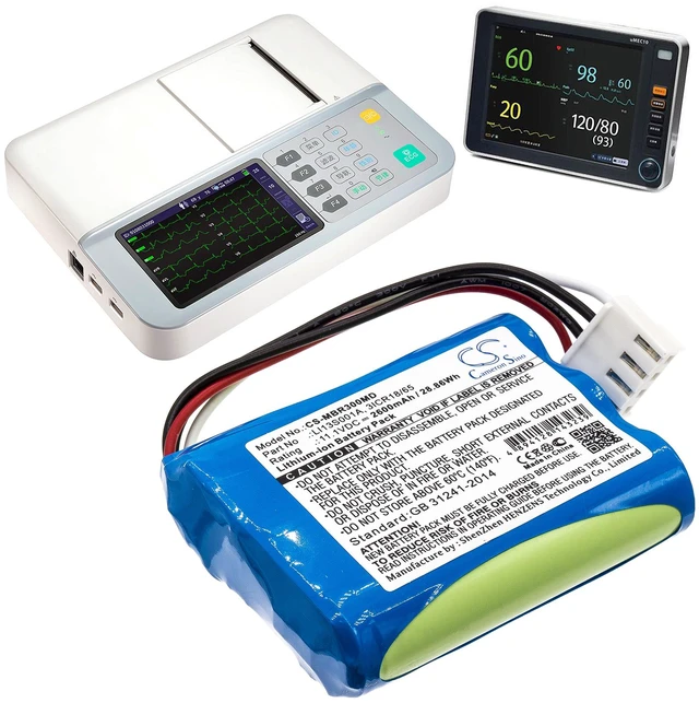Alt view image 6 of 6 - Battery for Mindray BeneHeart R3 uMEC10 uMEC12 115-037896-00 3ICR18/65 LI13S001A