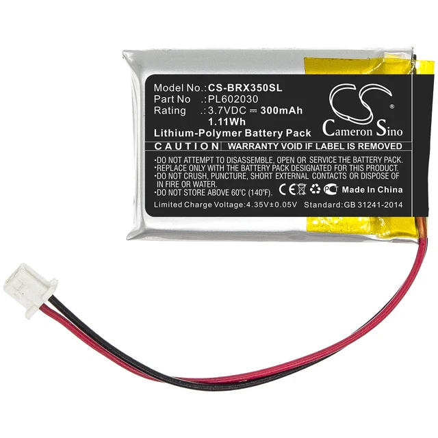 Alt view image 3 of 5 - Battery for BlueParrott VXI B350-XT PL602030 Wireless Headset CS-BRX350SL 300mAh