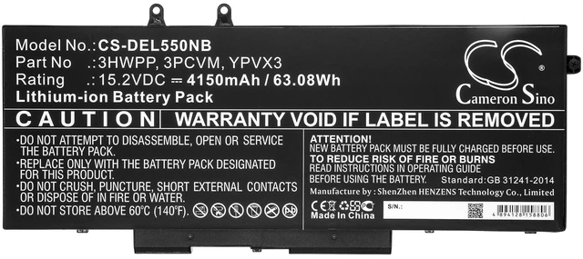 Alt view image 3 of 5 - Battery for DELL Latitude 14 5410 5501 5511 5401 15 5510 4F92V 3HWPP 3PCVM YPVX3
