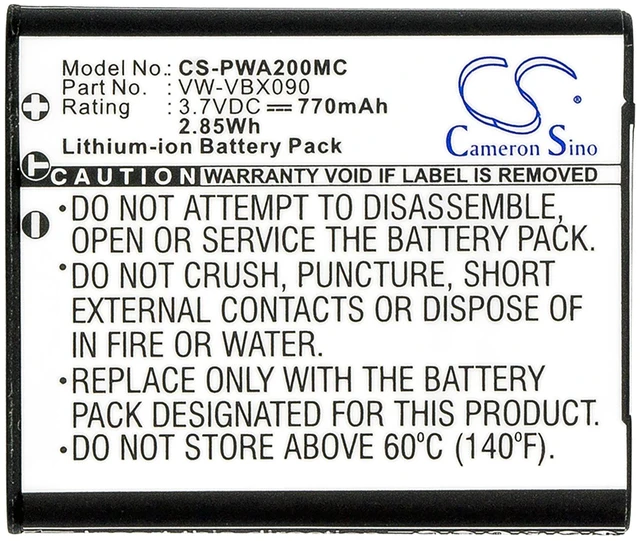 Alt view image 5 of 5 - Battery for Panasonic HX-WA03 HX-WA2 HX-WA20 VW-VBX090 VW-VBX090E VW-VBX090E-W