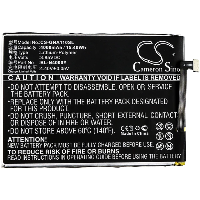 Alt view image 3 of 4 - Battery for GIONEE A1 Lite Dual SIM TD-LTE BL-N4000Y SmartPhone CS-GNA110SL