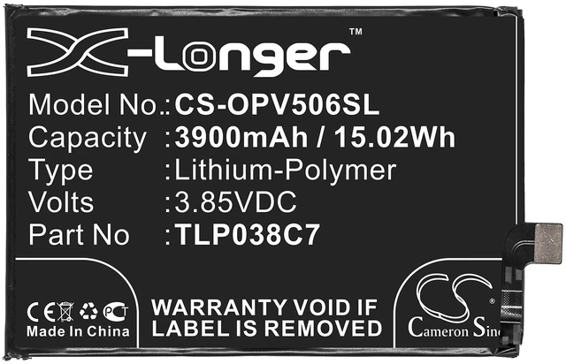 Alt view image 3 of 4 - Battery for Alcatel TLP038C7 5V OT-5060A OT-5060D CS-OPV506SL 3.85V Li-Polymer