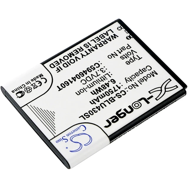 Alt view image 2 of 5 - Battery for BLU D910A VIVO 4.3 C594604160T Mobile SmartPhone CS-BLU430SL 1750mAh