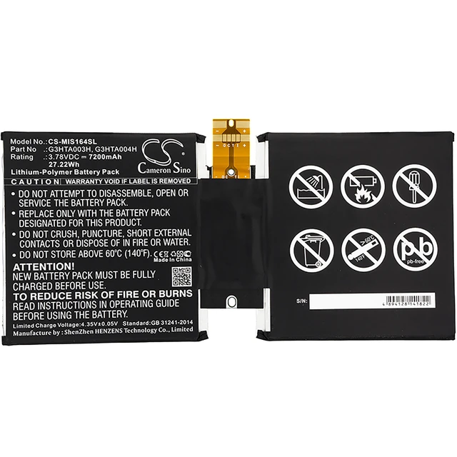 Alt view image 3 of 4 - Battery for Microsoft MSK-1645 Surface 3 10.8 1645 G3HTA003H G3HTA004H G3HTA007H