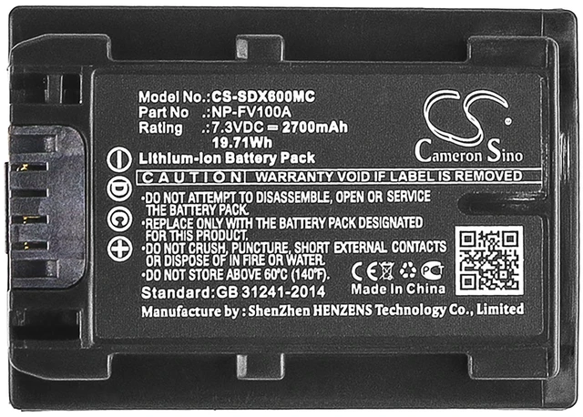 Alt view image 5 of 5 - Battery for Sony FDR-AX40 FDR-AX60 FDR-AX700 NEX-VG30 NP-FV100A 7.3v 2700mAh