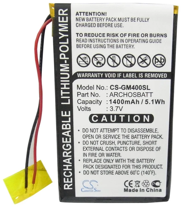 Alt view image 5 of 6 - Battery for Archos AV402E Gmini 400 402 402CC PocketDISH ARCHOSBATT MP3 1400mAh