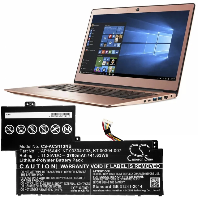Alt view image 5 of 5 - Battery for Acer Aspire One Cloudbook 11 Swift AP16A4K KT.00304.003 KT.00304.007