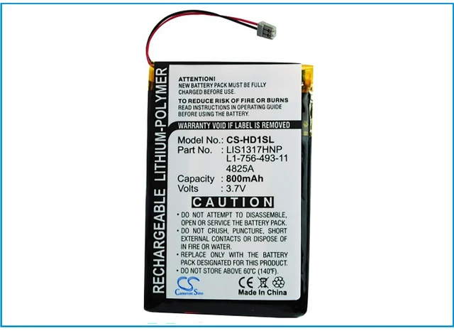 Alt view image 5 of 5 - Battery for Sony Walkman NW-HD1 20GB Digital Media Player PMPSYHD1 800mAh