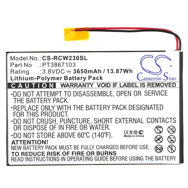 Alt view image 5 of 5 - Battery for RCA 7" RCT6272W23 PT3867103 Tablet CS-RCW230SL 3.8V 3650mAh 13.87Wh