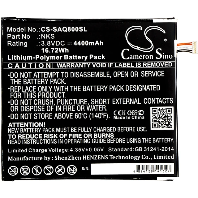 Alt view image 3 of 4 - Battery for Sprint AQT80 Slate 8 80 8" ANSAQT80KT NKS Tablet CS-SAQ800SL 3.8v