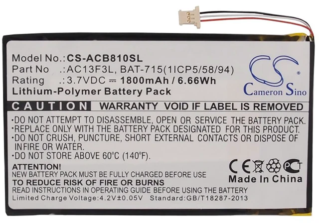 Alt view image 5 of 5 - Battery for Acer B1-A71 Iconia B1-A71-83174G00nk Tab B1 BAT-715 KT.0010G.002D