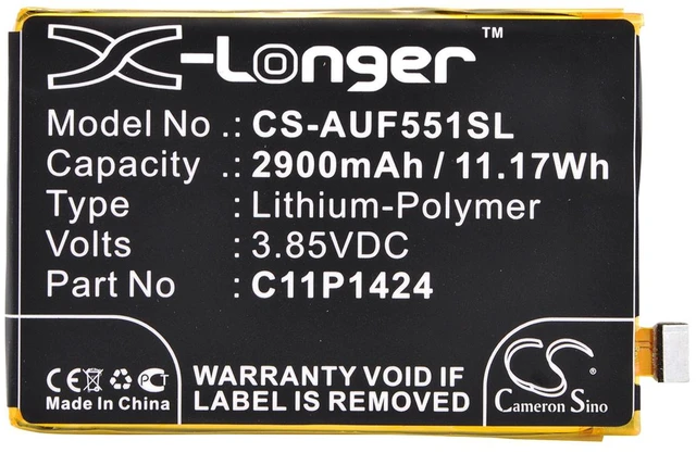 Alt view image 5 of 6 - Battery for Asus ZE551ML Zenfone 2 5.5 Deluxe 2E ZenFone Go C11P1423 C11P1424