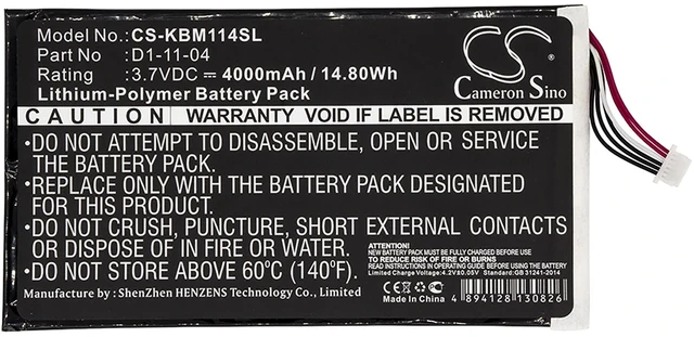Alt view image 3 of 4 - Battery for Kobo K080-KDN-B Vox D1-11-04 E-book E-reader CS-KBM114SL 4000mAh