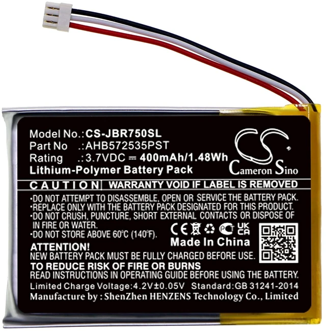 Alt view image 3 of 5 - Battery for Jabra Evolve 75 AHB572535PST Wireless Headset CS-JBR750SL 400mAh
