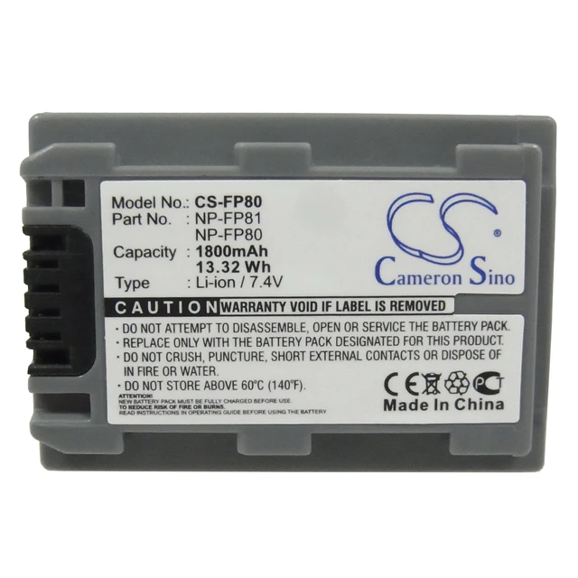 Alt view image 5 of 5 - Battery for Sony DCR-30 DCR-DVD103 DCR-DVD92 DCR-HC18 NP-FP80 NP-FP81 1800mAh