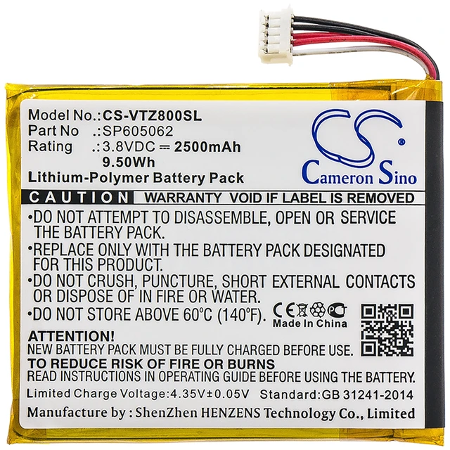 Alt view image 3 of 4 - Battery for VTech 80-169500 KidiBuzz SP605062 Tablet CS-VTZ800SL 3.8v 2500mAh