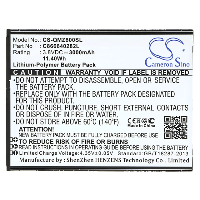 Alt view image 5 of 5 - Battery for BLU X030 X030Q L050 LIFE XL Qmobile Z8 Plus C866639282L C866640282L