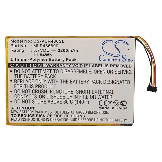 Alt view image 5 of 6 - Battery for ViewSonic Zoompad MLP486890 Tablet CS-VER486SL 3.7v 3200mAh 11.84Wh