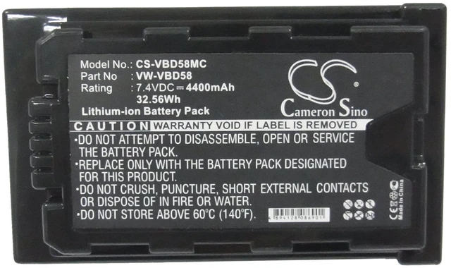 Alt view image 5 of 5 - Battery for Panasonic AJ-PX298 VW-VBD29 VW-VBD58 VW-VBD58E-K VW-VBD58PPK 4400mAh