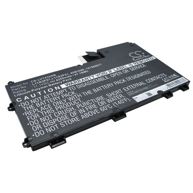 Alt view image 3 of 6 - Battery for Lenovo Thinkpad T430u 45N1089 ASM 45N1090 45N1091 L11N3P51 L11S3P51