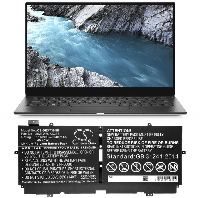 Alt view image 5 of 5 - Battery for DELL XPS 13 7390 52TWH XX3T7 Notebook Laptop CS-DEX739NB 6500mAh