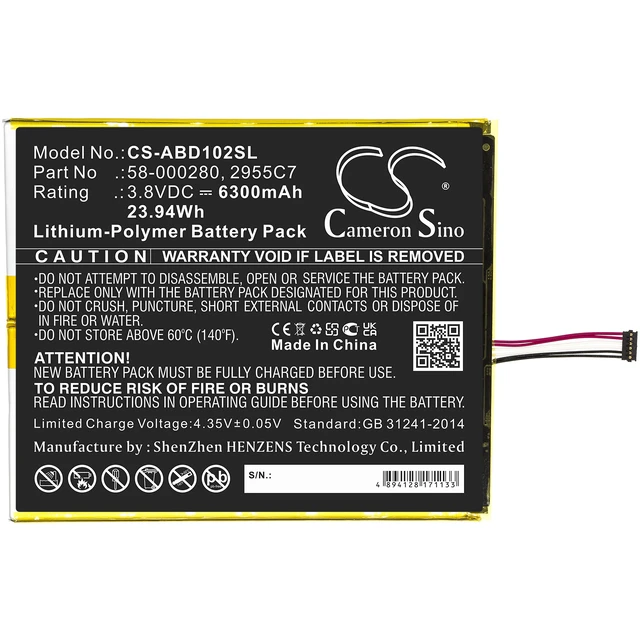 Alt view image 3 of 6 - Battery for Amazon Kindle Fire HD 10.1 9th M2V3R5 2955C7 58-000280 CS-ABD102SL