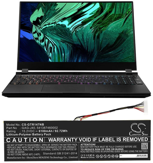 Alt view image 5 of 5 - Battery for Gigabyte Aero 14 15 K7 Aorus 17 17G XB Gateway GAG-J40 541387460002