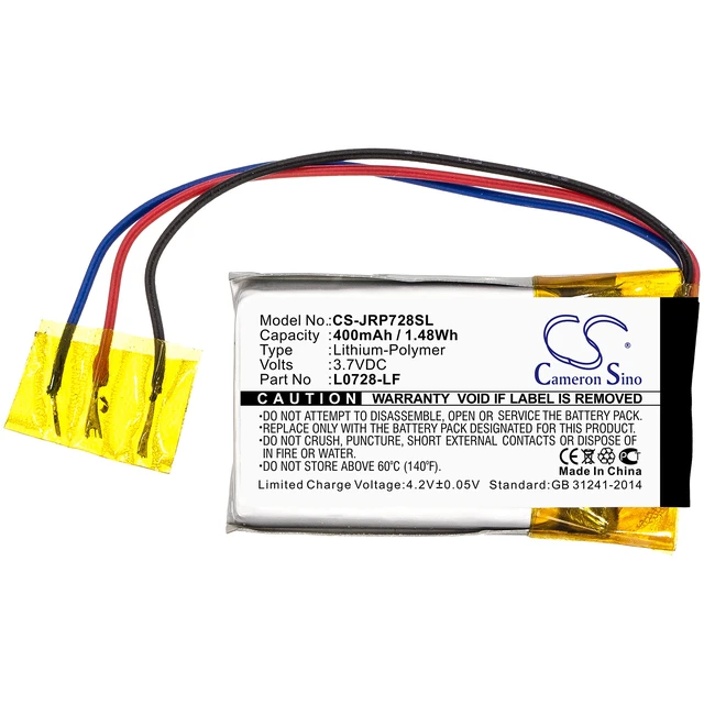 Alt view image 3 of 4 - Battery for JBL JR POP L0728-LF Speaker CS-JRP728SL 3.7v 400mAh 1.48Wh Li-Poly