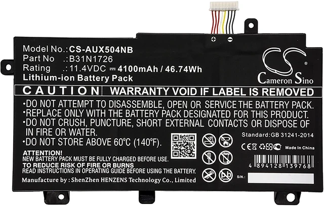 Alt view image 3 of 4 - Battery for Asus FX504 0B200-02910000 0B200-02910200 B31BN91 B31N1726 B31N1726-1