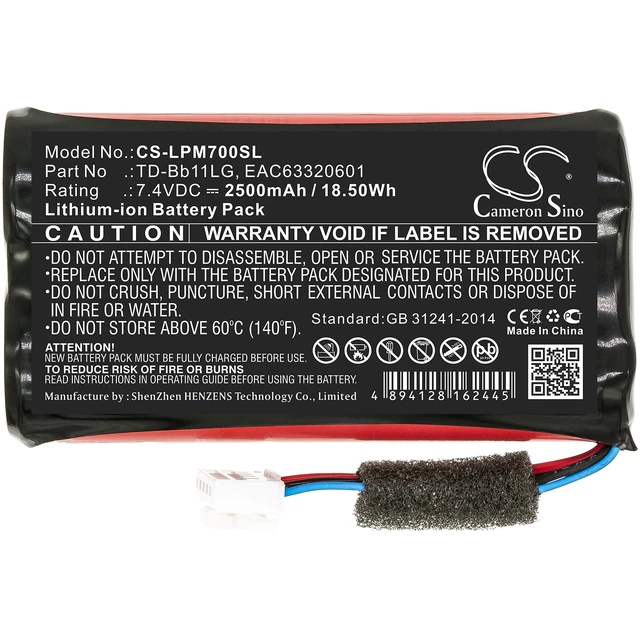 Alt view image 3 of 6 - Battery for LG Music Flow P7 NP7550 PJ9 PJ9B PJS9W EAC63320601 TD-Bb11LG 2500mAh
