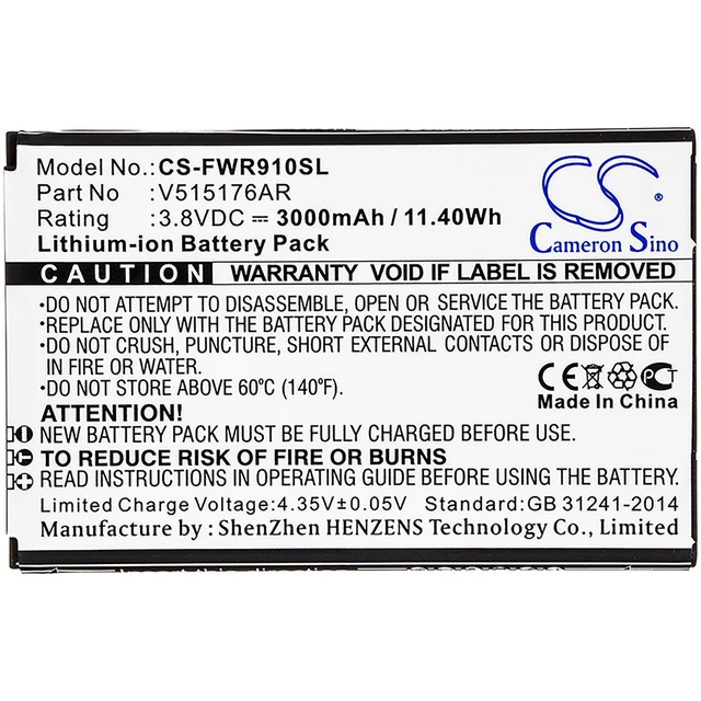 Alt view image 3 of 3 - Battery for Franklin Wireless R910 V515176AR Hotspot CS-FWR910SL 3.8v 3000mAh