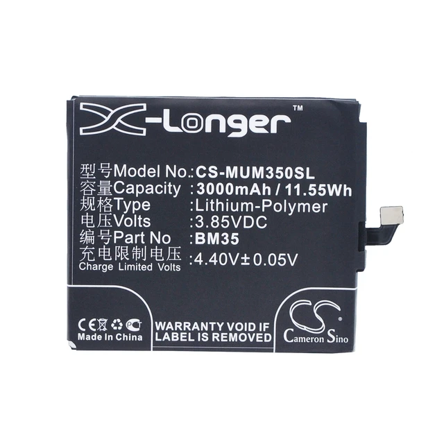 Alt view image 5 of 6 - Battery for Xiaomi Mi 4c Dual SIM BM35 Mobile SmartPhone CS-MUM350SL 3.85v
