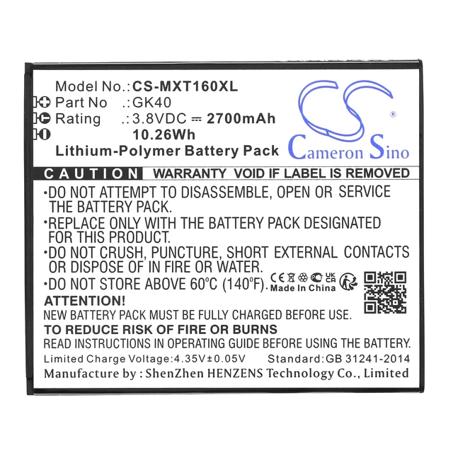 Alt view image 3 of 3 - Battery for Motorola GK40 SNN5967A SNN5967B Cedric Moto E3 G4 Play TD-LTE E4