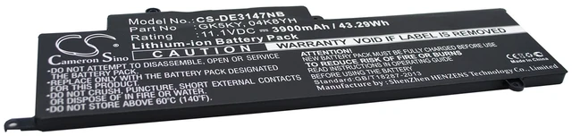 Alt view image 3 of 5 - Battery for DELL Inspiron 11 3158 3147 3000 15 7000 13 7353 P20T GK5KY 4K8YH