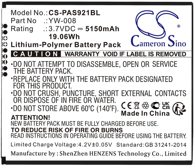 Alt view image 3 of 3 - Battery for Pax A920 Pro YW-008 Payment Terminal CS-PAS921BL 3.7v 5150mAh