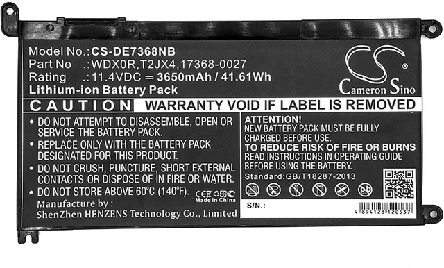 Alt view image 3 of 5 - Battery for DELL Inspiron 5593 Vostro 15 5581 5590 WDX0R 0WDX0R 1VX1H P69G001