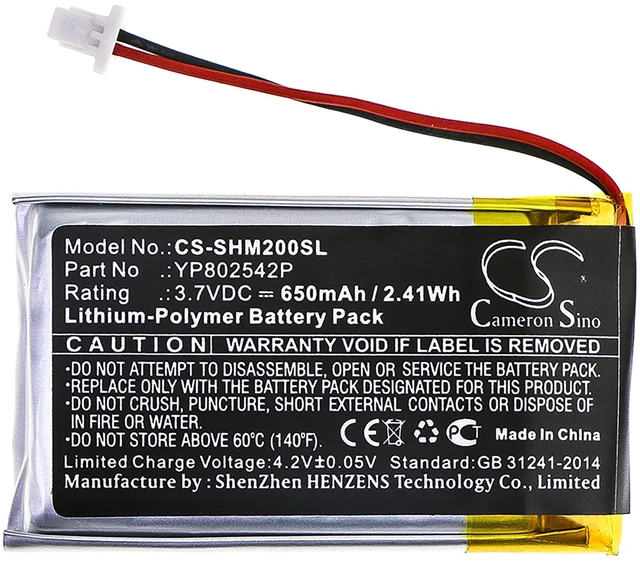 Alt view image 3 of 5 - Battery for Sena SMH-10S SMH-20S YP802542P Wireless Headset CS-SHM200SL 650mAh