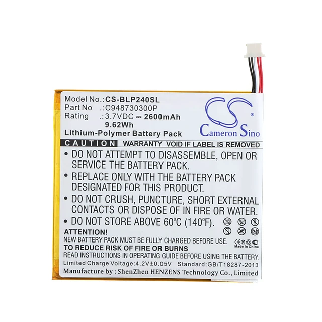 Alt view image 5 of 6 - Battery for BLU BT-E003 P240u TouchBook G7 7" 3G C948730300P Tablet CS-BLP240SL