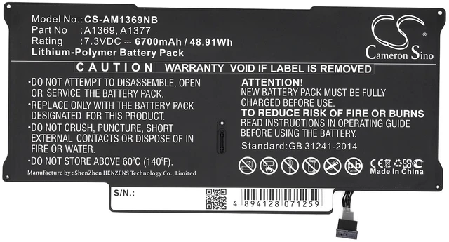 Alt view image 5 of 6 - Battery for Apple Macbook Air 13.3" MC503LL/A A1369 020-6955-01 020-6955-B A1377