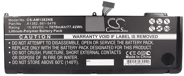 Alt view image 5 of 6 - Battery for Apple MacBook MC721LL/A A1286 MC723LL/A MD104LL/A 661-5844 A1382