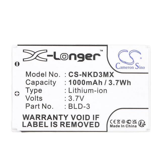 Alt view image 3 of 5 - Battery for Nokia BLD-3 6610i 6610 7210 7250i 7250 6560 6225 6200 6220 3300 2100