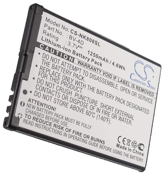 Alt view image 5 of 5 - Battery for Nokia BV-4D N9 16G 64G Lankku 808 PureView CS-NK808SL 3.7V Li-ion